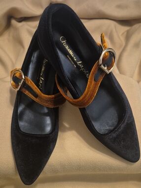 Chaussure Lapin Black Velvet Mary Janes With Block Heel